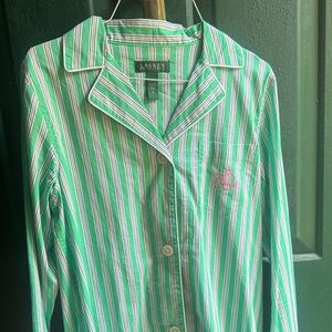 Lauren (Ralph Lauren) pink Green Striped Pajama Top blouse long